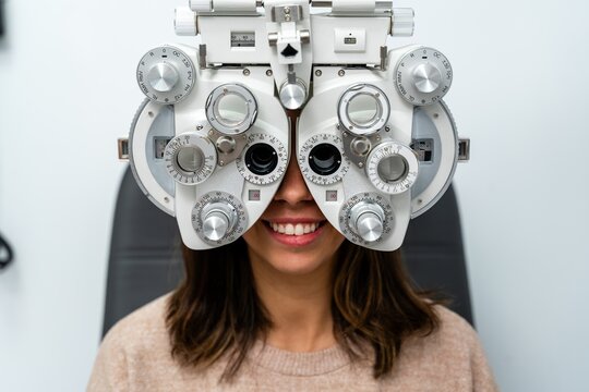 Woman Using Phoropter Device