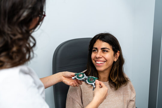 Patient Smiling During Eye Exam
