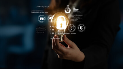 Fototapeta premium Cyber security protects against breaches, hacks, and network attacks using strong infrastructure and proactive digital defense strategies. Latch