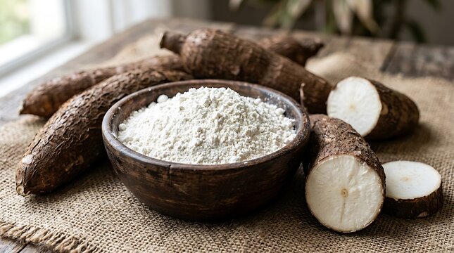 Singkong dan tepung Singkong ketan untuk bahan masakan kue tradisional Indonesia