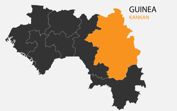 Guinea png map with regions, Guinea region map, Guinea Kankan