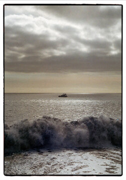 Atlantic Wave and Boat Praia Formosa Madeira