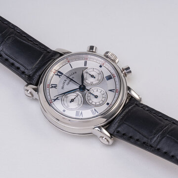 Franck Muller hand-wound chronograph, double dial chronograph model, reference 7000 CC DF with steel case. Milan. Italy_September 17, 2025