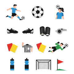 Soccer Elements Flat Icons Set: Players, Ball, Goal, Uniform, Referee Whistle © nia