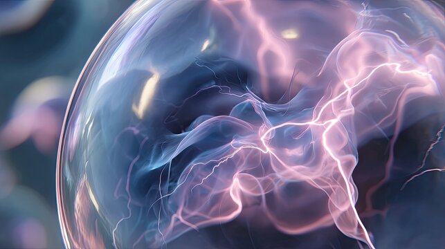 Illuminated plasma discharge occurs within a transparent spherical containment field