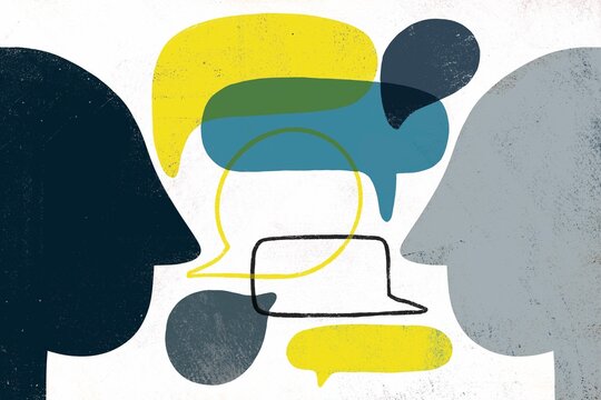 Human heads with thought and speech bubbles