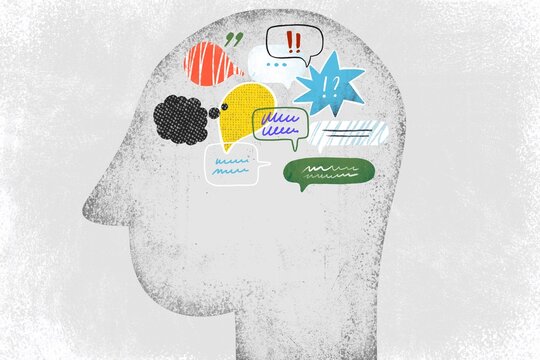 Human heads and thought and speech bubbles