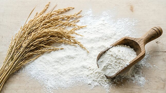 Gula pasir dan gandum di atas papan kayu untuk bahan kue khas Indonesia