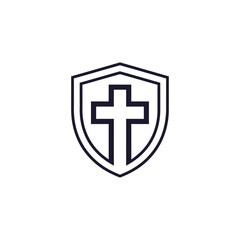 Fototapeta premium Medical Cross in Shield Icon for Health Protection, Isolated White Background