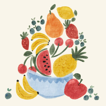 Mixed fruit in a bowl illustration 