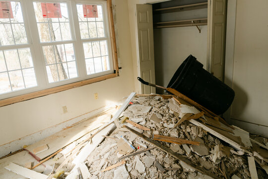 pile of rubble Inside of old home being renovated 