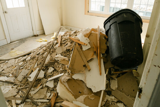 pile of rubble Inside of old home being renovated 
