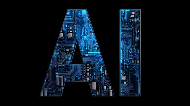 未来的な電子回路で構成されたAIの文字。テクノロジー関連のデザイン素材