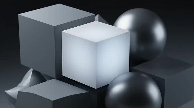 Abstract geometric shapes composition with spheres and cubes.