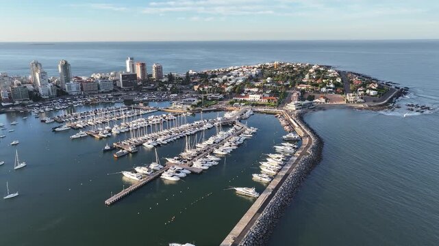 Punta Del Este Skyline At Punta Del Este In Maldonado Uruguay. Beach Landscape. Downtown District. Travel Destination. Punta Del Este Skyline In Punta Del Este In Maldonado Uruguay. 