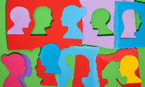Colorful Paper Cutouts Create Profiles of Different People