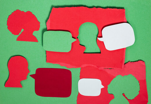 Crafted Paper Shapes Show People Talking on Colorful Background