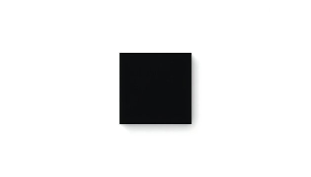 A solid black rectangular shape with a subtle drop shadow is positioned on a stark white background.