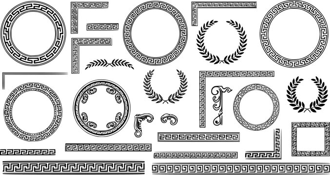 Greek border collection. Decorative antique roman geometric ornament, classical fancy frame mediterranean style. 
