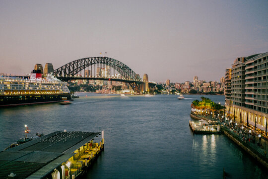 Vibrant twilight scene at Circular Quay in Sydney, Australia 