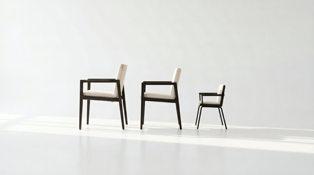 Three modern armchairs in varying sizes