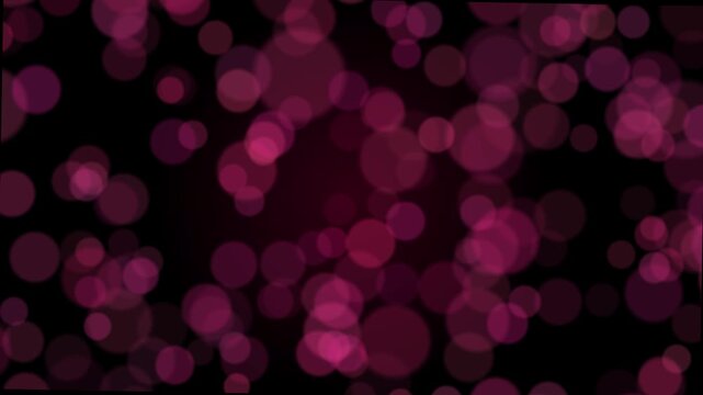 Abstract Magenta And Pink Bokeh Light Circles On A Deep Black Background, Featuring Soft Out-of-focus Glowing Orbs In Various Sizes And Shades Of Rose, Creating A Romantic And Festive Atmosphere.