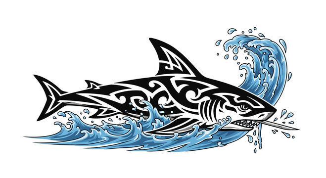 Black shark with tribal tattoo design.