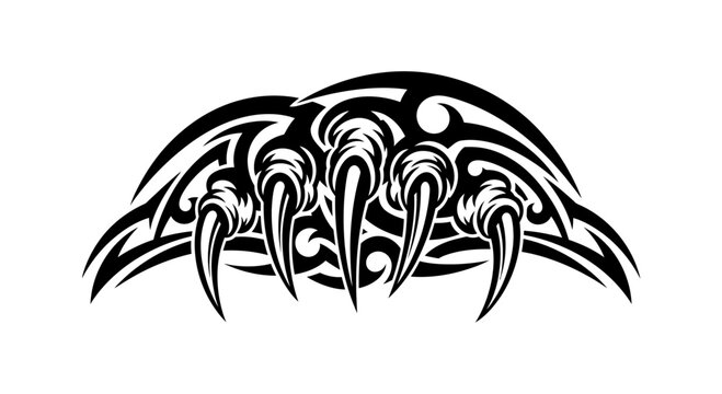 Tribal tattoo design featuring stylized animal claws in black ink.