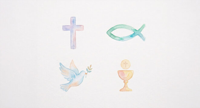 Set of christian symbols icons, minimal religious illustration collection
