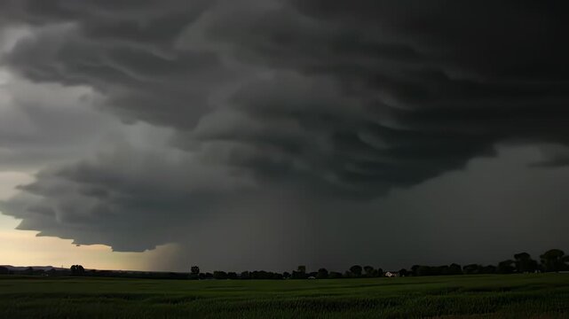 Ominous Storm Clouds Rolling Over Green Rural Field
