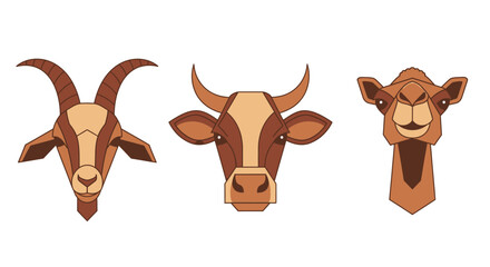 Fototapeta premium Minimalist flat illustration of goat cow and camel heads