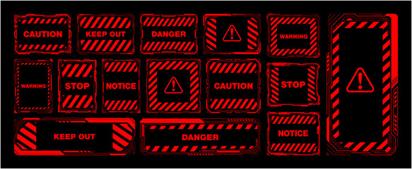 サイバー警告フレームセット レッド 危険アラートUI・注意表示デザイン ベクター素材 / Cyber Warning Frame Set Red Danger Alert UI Vector © Studio Trinity