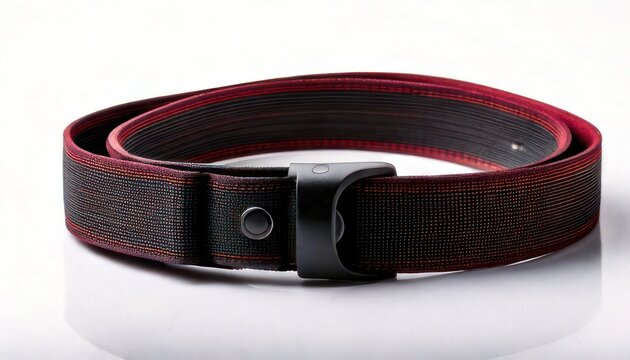 Stylish Black and Burgundy Leather Belt with Metal Buckle.