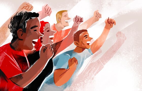 Multinational Fans Emotionally Watching a Sports Match