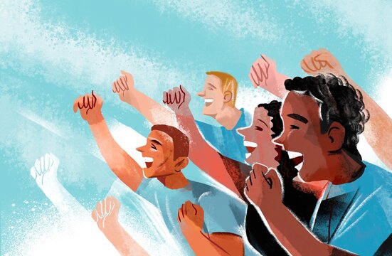 Multinational Fans Emotionally Watching a Sports Match