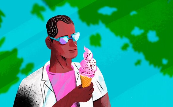 Man with Ice Cream in Summer Shade