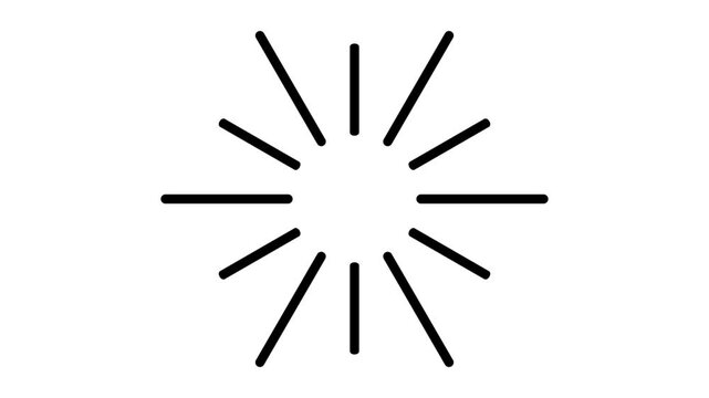 Clean black radial sunburst lines rotating on a white background. Minimalist motion graphic element for video intros or UI design.