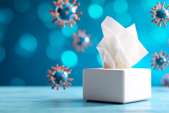 Soft Tissue Box Surrounded by Virus Particles in Healthcare Concept Imagery