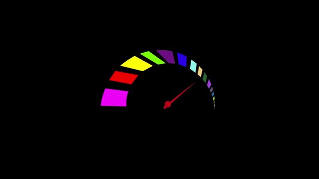 Colorful Speedometer Animation with Needle Moving on Black Background (4K)