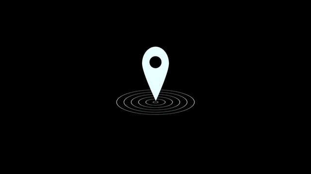 White Location Pin Animation with Pulsing Radar Rings on Black Background (4K)