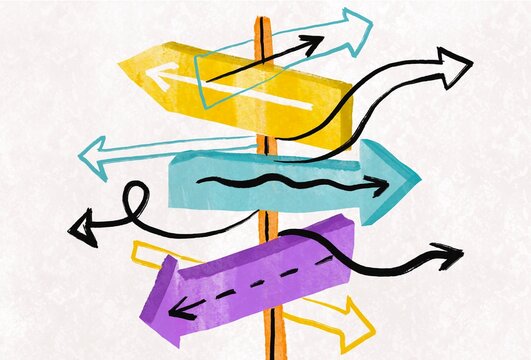Direction Indicator with Arrows Pointing Different Ways