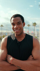 Fototapeta premium Confident Young Man Outdoors In Sleeveless Shirt