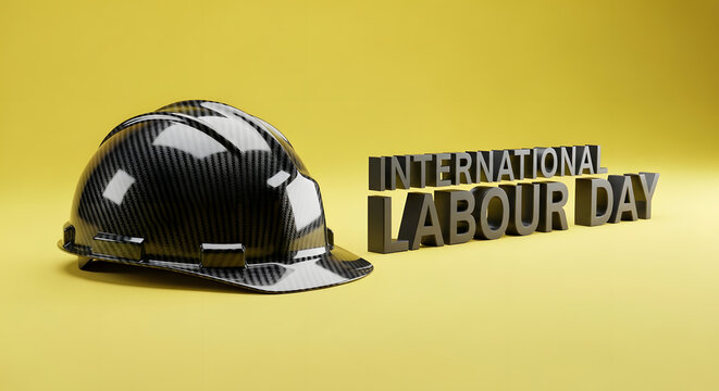 Carbon fiber hard hat with International Labour Day 3D text