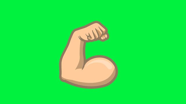 Cartoon Strong Arm Flexing Muscle, Symbol of Strength, Power, Fitness and Confidence Animation. Green screen. 4K resolution