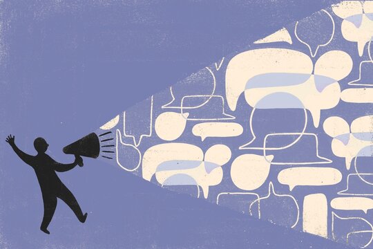 Human silhouette holding megaphone