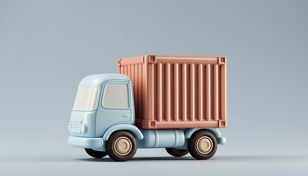 Lightblue vintagestyle delivery truck with wooden cargo container on graybackground