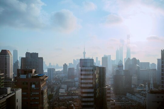City Skyline View From High Rise Building in Shanghai During Daylight