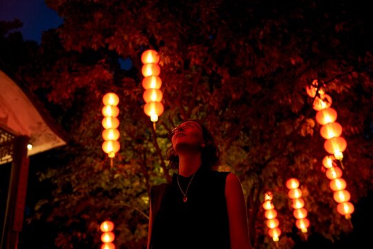 Enjoying Lanterns in Guangzhou, China During Nighttime Festivities