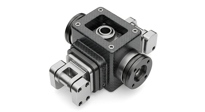 Isolated industrial valve actuator with metal gears and bolts on a white background, mechanical engineering component, precise machinery