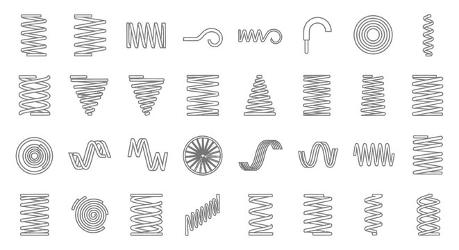 collection of various linear spring coils and abstract spring illustrations
